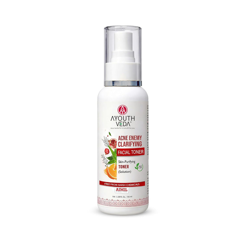 Ayouthveda Acne Enemy Clarifying Facial Toner | Pomegranate, Amla, Aloe Vera & Rose Distillate | Acne & Oil Control | Pore Refining, Antibacterial & Hydrating | Dermatologically Tested | Oily & Acne-Prone Skin | 100ml (Pack of 1)