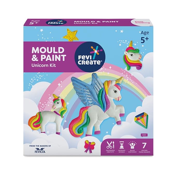 Fevicreate Mould & Paint Unicorn Kit Create Adorable Plaster Badges & Fridge Magnets for Kids Age 5+ Years