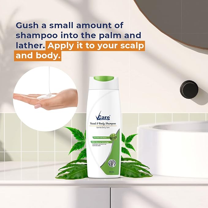 VCare Head & Body Shampoo for Hair & Skin - 200 ml (Pack Of 3)