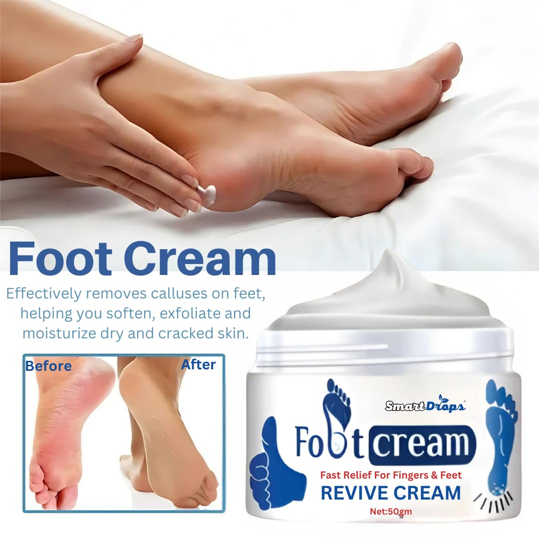 Smartdrops Foot Cream for Dry & Cracked Feet | Crack Heel Repair Cream | Enriched with Aloe, Shea Butter & Vitamin E | Foot Care Cream for Deep Absorbing, Cooling & Vegan Formula (50g)