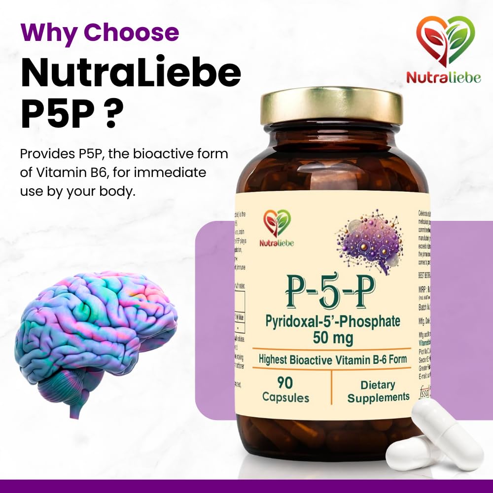 Nutraliebe P5P (Pyridoxal 5â€™- Phosphate) â€“ Active Vitamin B6 for Energy, Brain Function, and Nervous System Support â€“ 90 Capsules