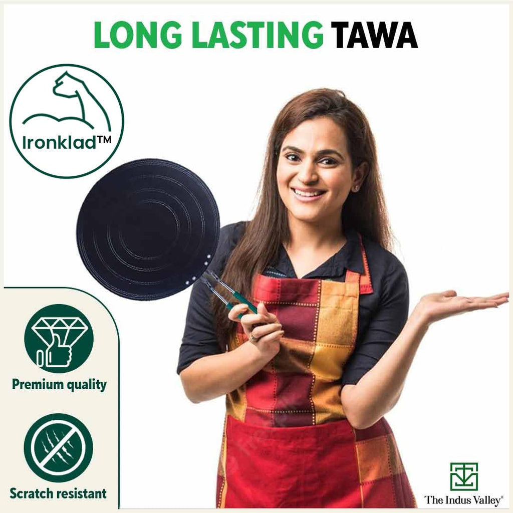 The Indus Valley Pre-Seasoned Iron Concave Tawa For Dosa/Chapathi With Silicone Grip