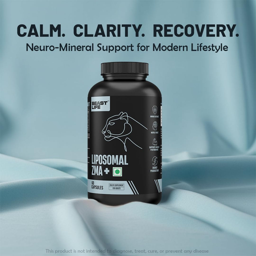 BeastLife Liposomal ZMA | Zinc Magnesium Aspartate Capsules | Ultra Absorption | Muscle Repair, Sleep Quality, Stress & Mood Balance | Metabolic & Immune Support | 60 Capsules
