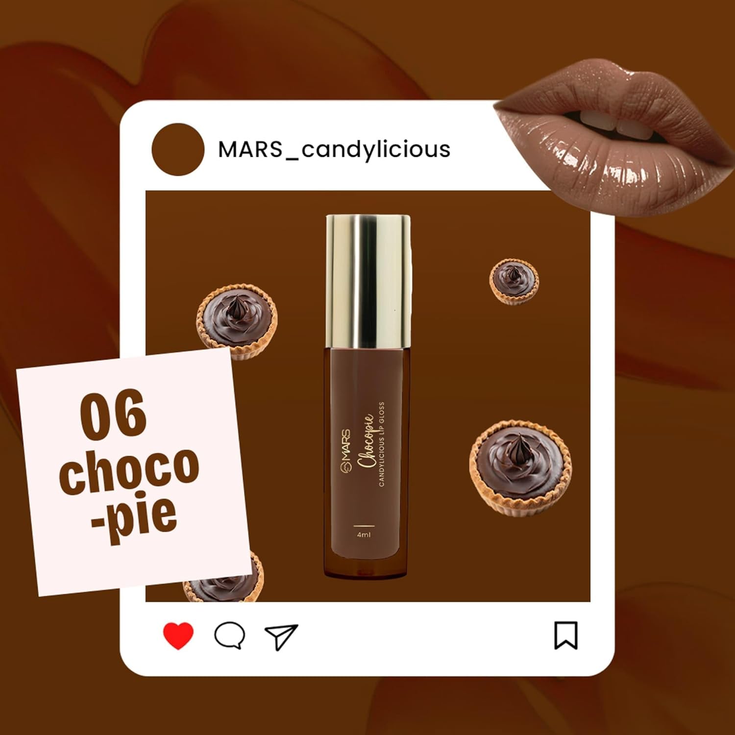 MARS Candylicious Sheer Lip Gloss for Women | Hydrating & High Shine | Lightweight | Non-Sticky | Enriched with Vitamin-E, Hyaluronic Acid & Avocado Ester (4.0ml) (06-CHOCOPIE)