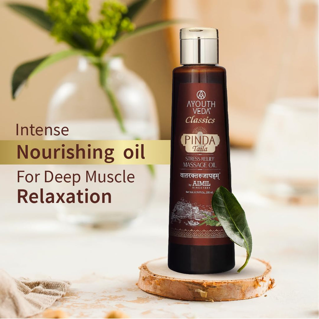 Ayouthveda Ayurvedic Herbal Therapy Pinda Taila | Aromatherapy Sensuous Stress Relief Oil For Body Massage | Helps To Reduce Pain & Tiredness | Moisturising & Nourishing Oil (Pack of 1, 200ml)