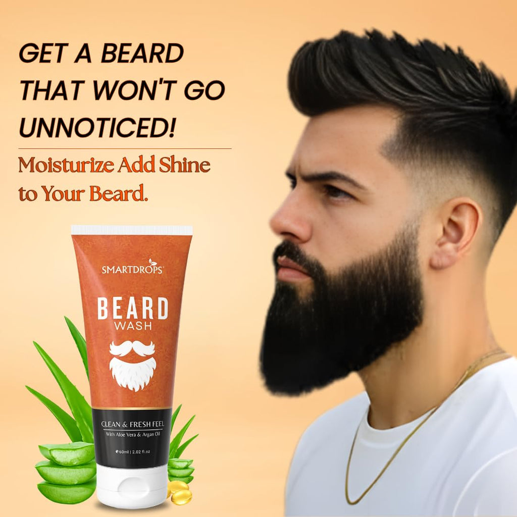 Smartdrops Beard Wash for Men Daily Cleanser Gentle Care Wash for Grooming Routine, Hydrating Beard and Skin Cleaner, beard growth and thicker looking - 60 ml (Pack 1)
