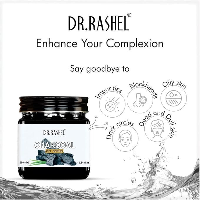Dr.Rashel Charcoal Gel Face & Body Scrub For Men and Women - 380 ml