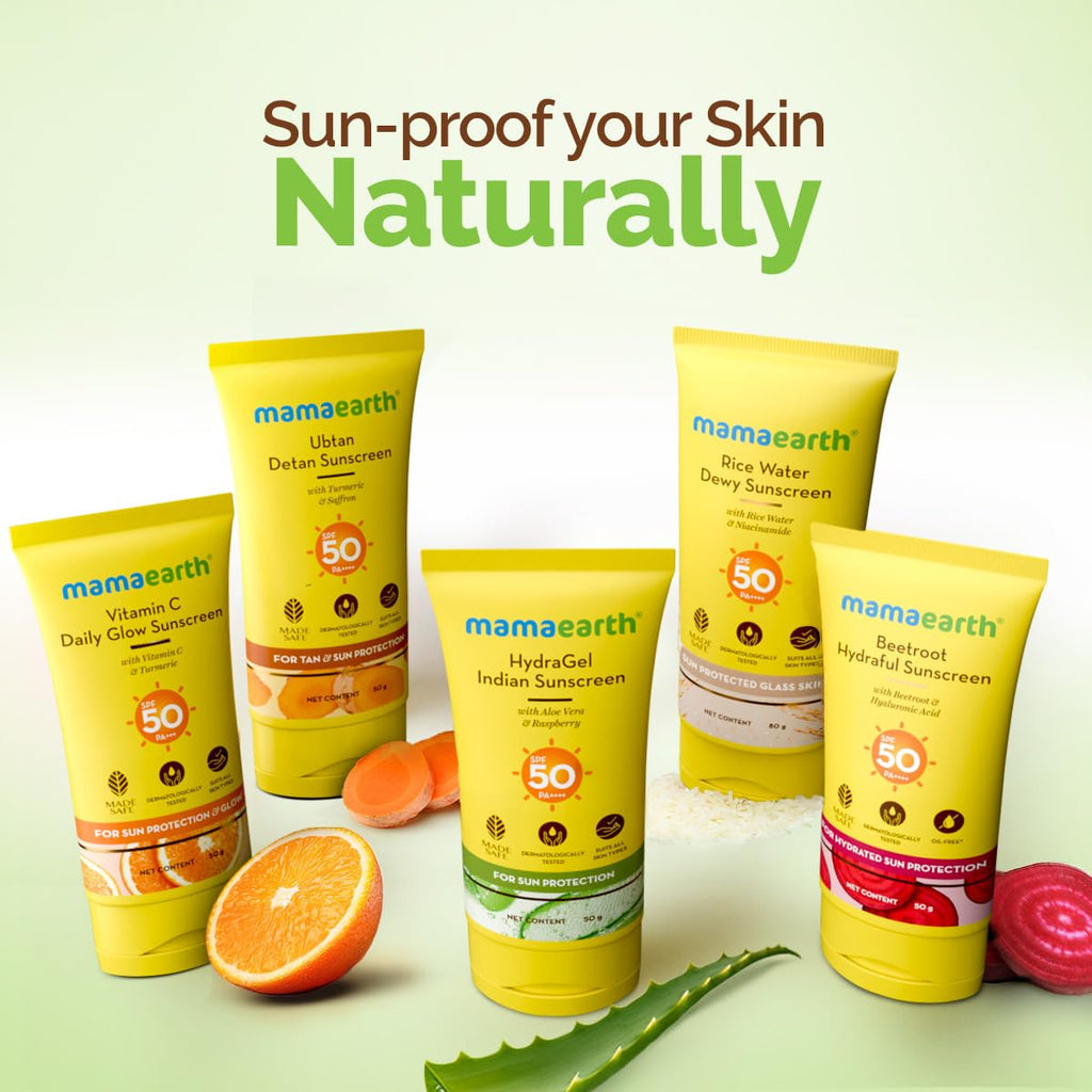Mamaearth HydraGel Indian Sunscreen with Aloe Vera and Raspberry for Sun Protection | SPF 50 & PA++++ Protection | Shields from UVA & UVB Rays | Tan Protection | Non-Sticky & Light | 50 g
