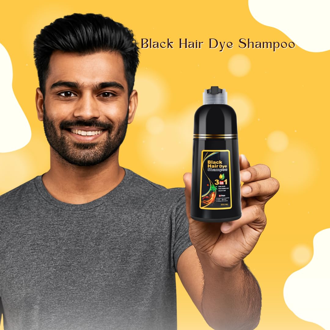Hair Dye Shampoo | Black Hair Dye Shampoo 3 in 1 | Black hair Shampoo for Women & Men | 300ml (Pack 1)