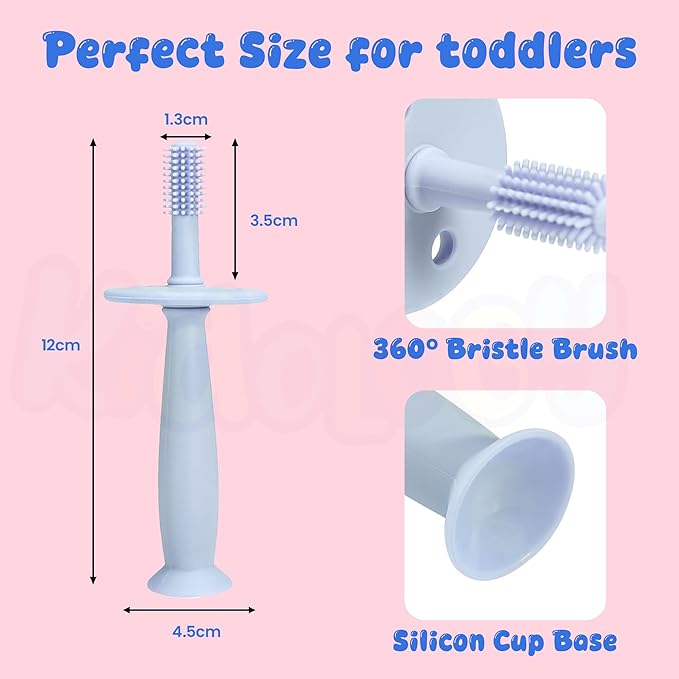 Kidology 360° Baby Teether Toothbrush with Suction Base Gentle Cleaning Blue