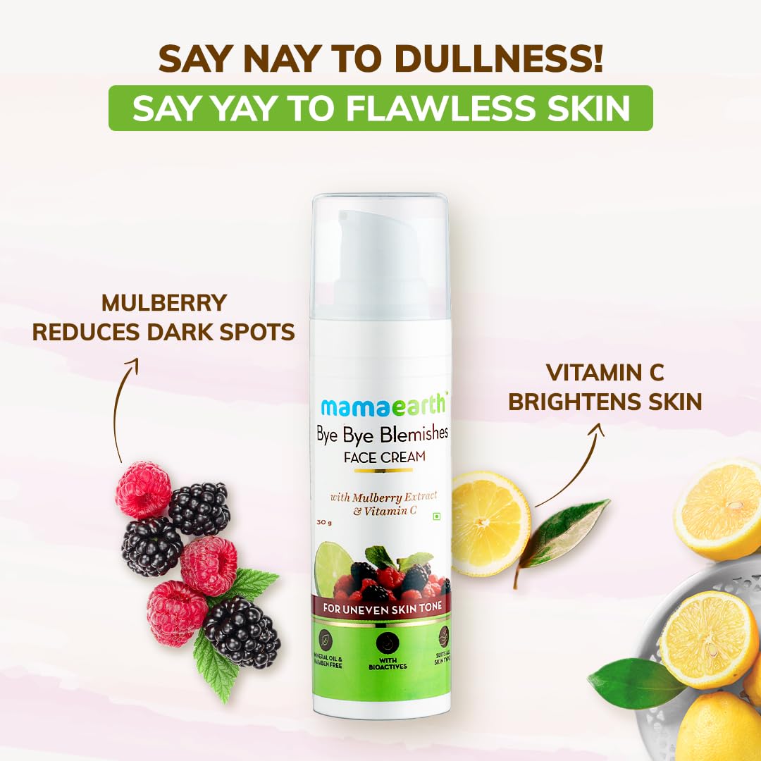Mamaearth Bye Bye Blemishes* Face Cream, For Pigmentation & Blemish Removal, With Mulberry Extract & Vitamin C - 30 g