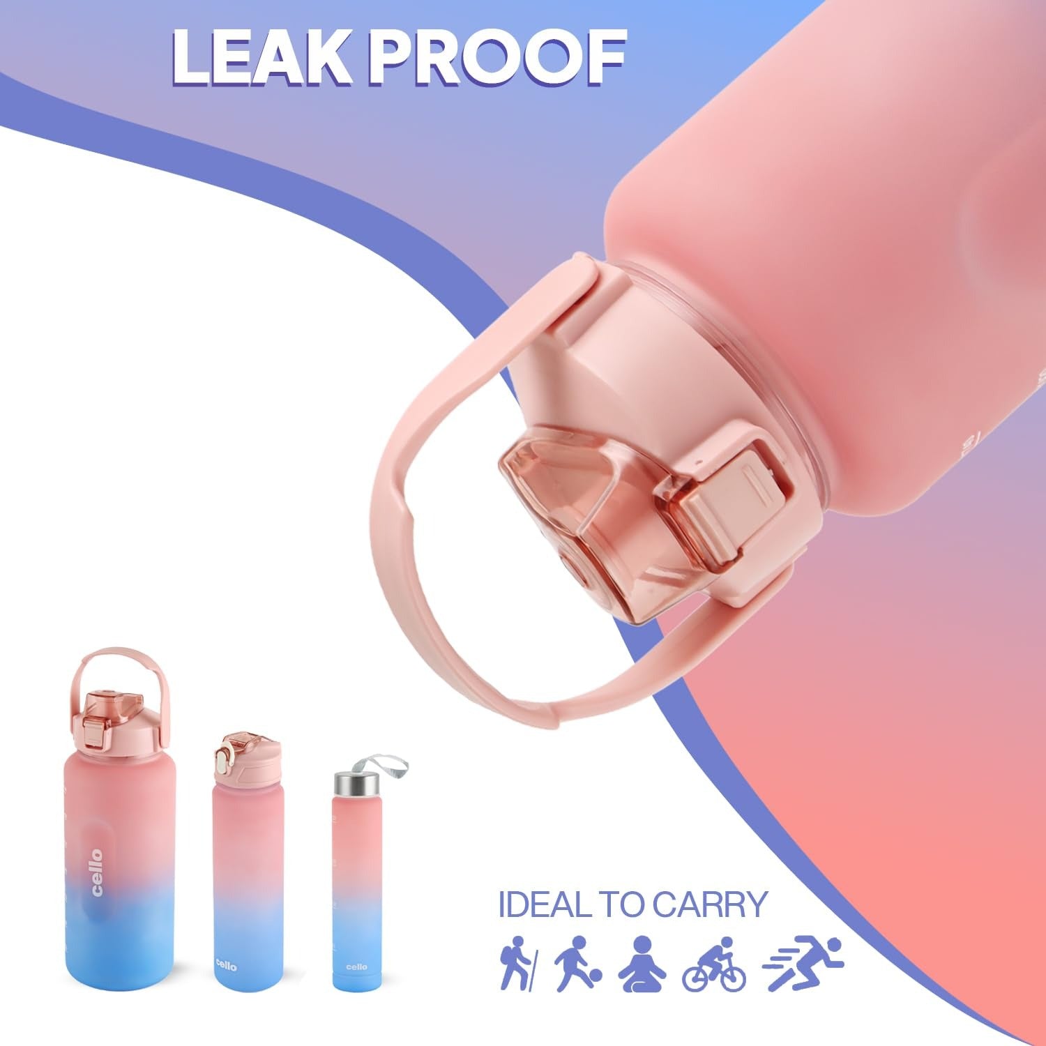 CELLO All Day Set of 3 Pieces Water Bottles (310ml, 790ml, 2085ml)