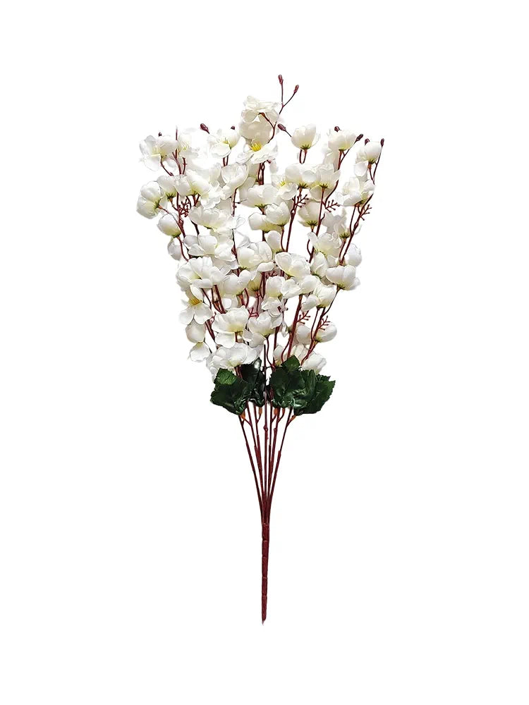 Artificial Flowers Bunch Cherry Blossom Ideal for vase Without vase White 55 cm Height Fabric