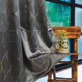 Urban Space Blackout Curtain for Living Room, Gold Foil Printed Luxurious Blackout Decorative Curtain Eyelet with Tieback Curtains 1 Piece Wave Stone Gray