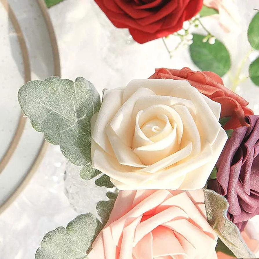 Artificial Flowers Champagne Roses W/Stem Rustic 25pcs Champagne