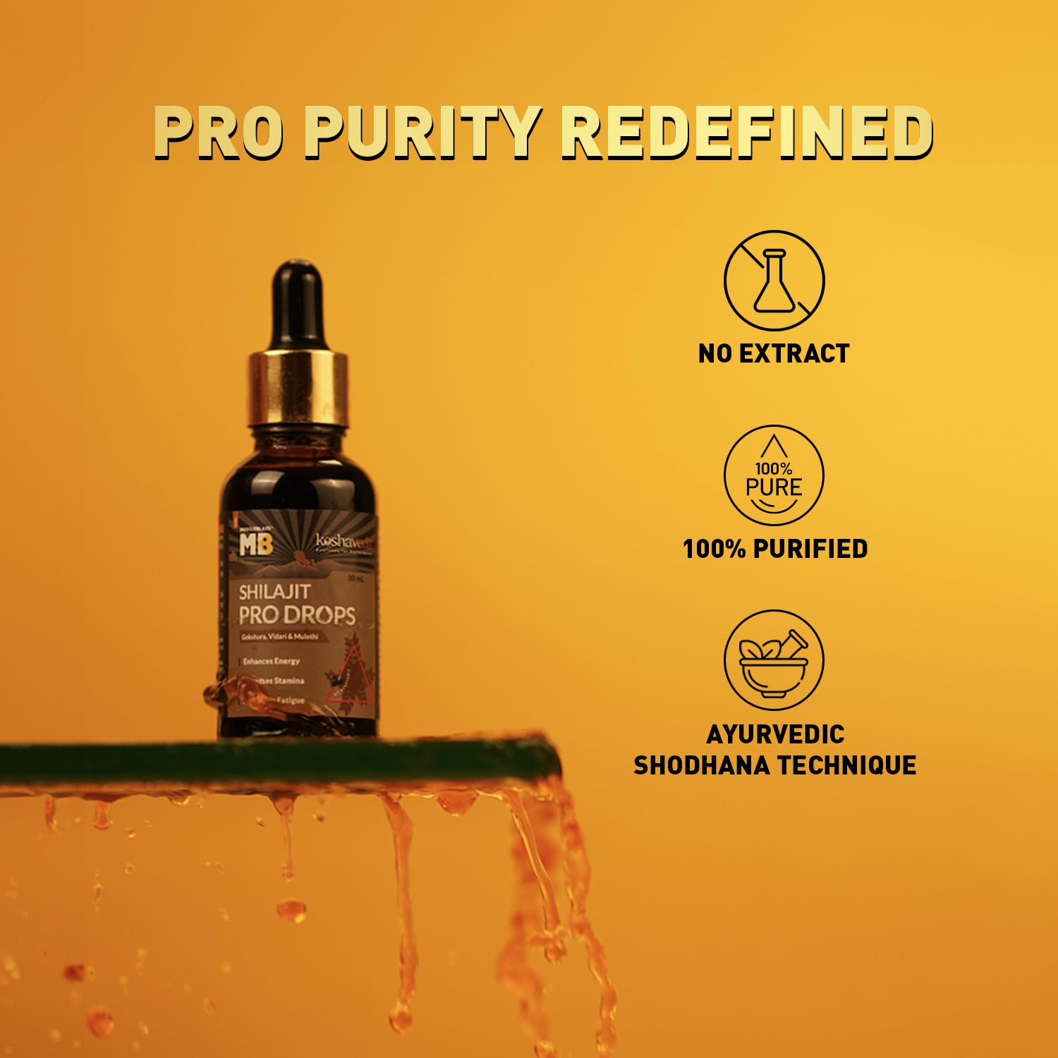 MuscleBlaze Koshaveda Shilajit Pro Drops by (30ml) | Shilajit Original with Gokshura, Vidari & Mulethi | For Energy & Stamina
