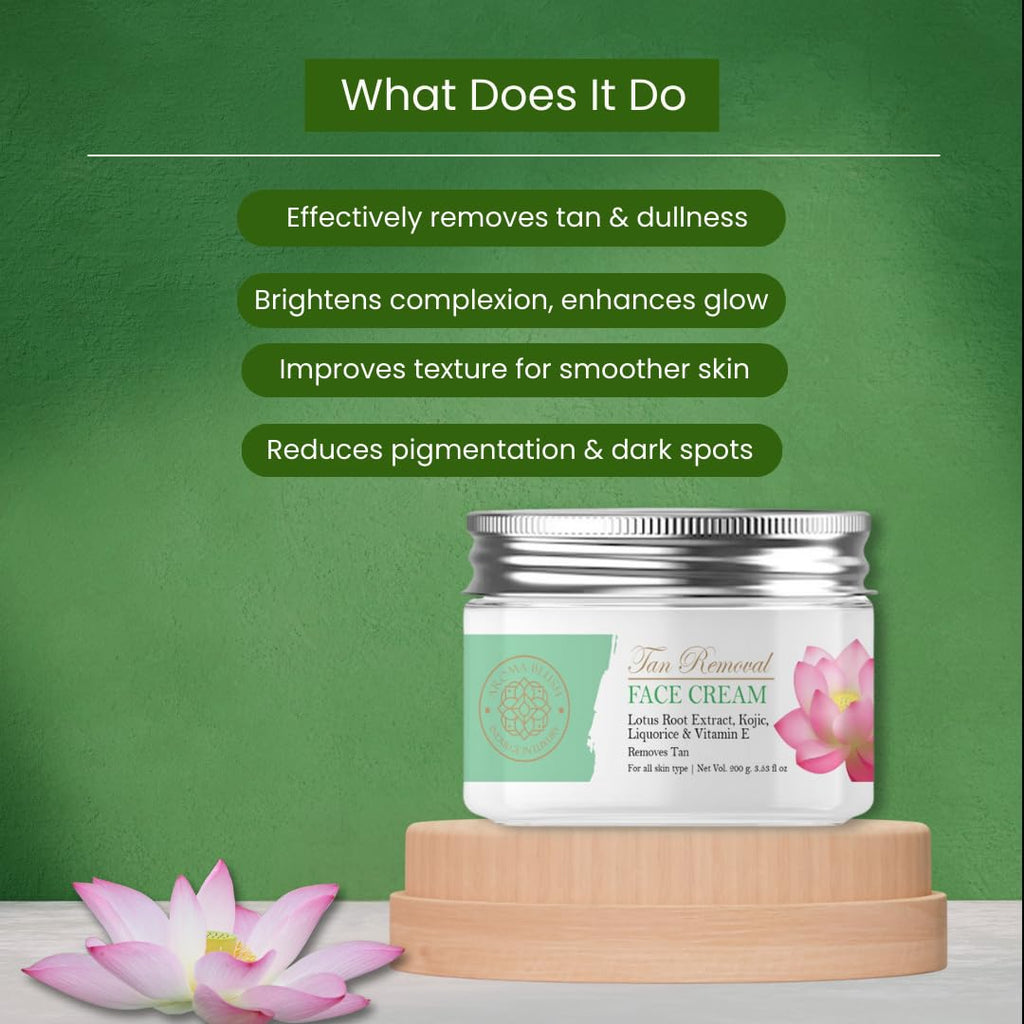 Aromablush - Tan Removal Face Cream | Liquorice, Lotus Root, Kojic Acid & Vitamin E | Tan Removal | Brightening & Hydrating | Even Tone | Anti-Aging | Dermatologist-Tested & Cruelty-Free | 200ml
