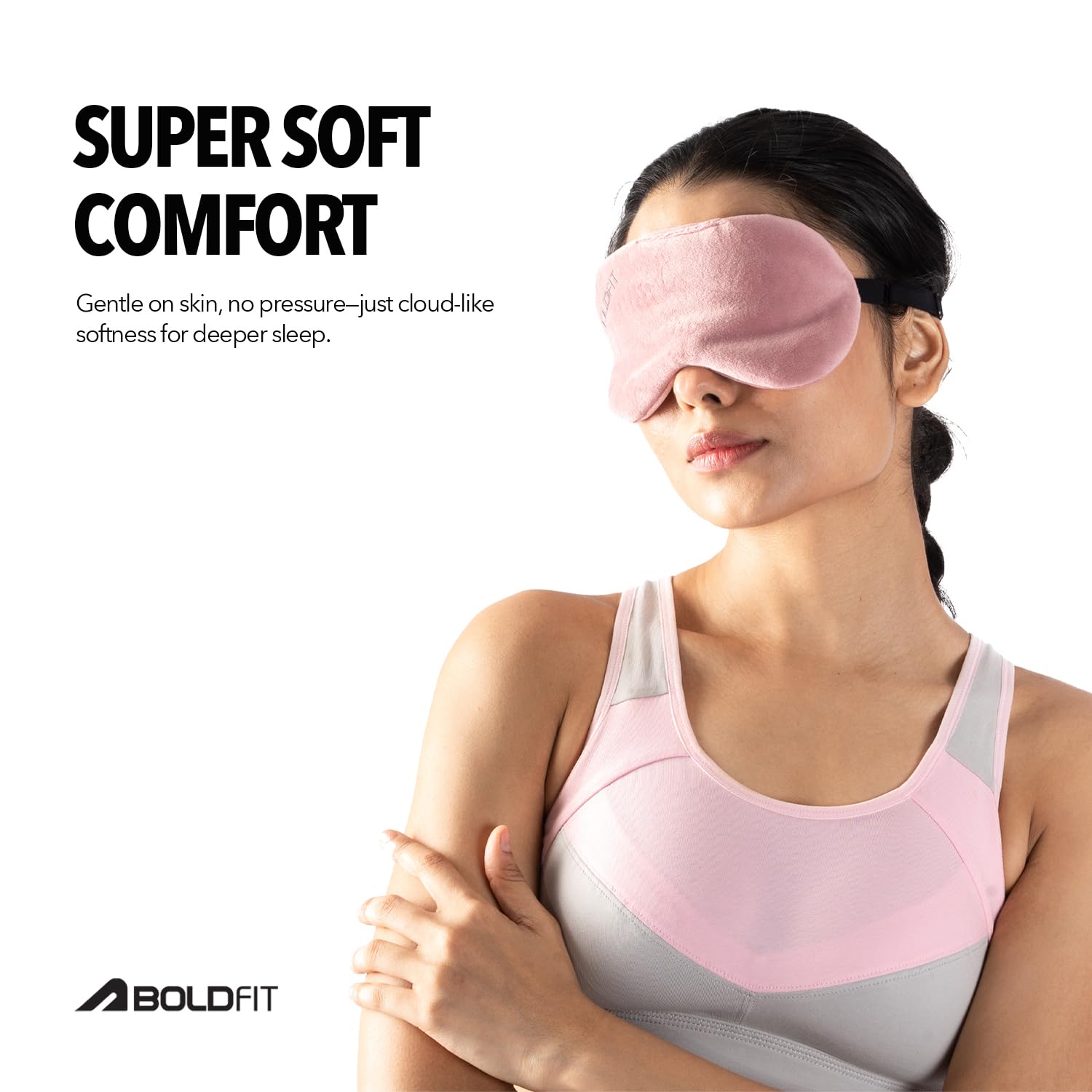 Boldfit Eye Mask for Sleeping with Adjustable Strap Super Soft Sleep Masks Blind Fold for Comfortable Travelling Sleep Mask Pad for Girls Eye Masks Blind Folds for Sleeping - Black Pink (Pack of 2)