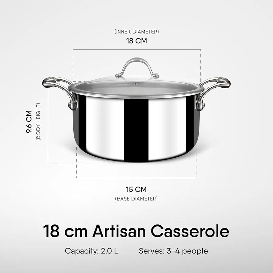 Stahl Artisan Triply Stainless Steel Sauce Pot | Casserole with Glass Lid