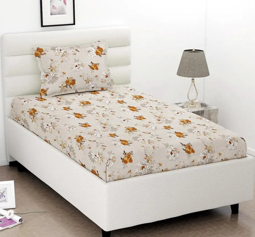 HomeKart Microfiber 160 TC Flat Single Bedsheets for Summer Breathable Wrinklefree  with 1 Pillow Covers Beige Brown