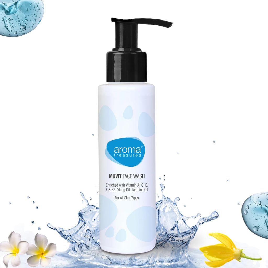 Aroma Treasures Muvit Face Wash | multivitamin face wash enriched with vitamin A, C, E, F, & B5, Vanilla Extract, Ylang Oil & Jasmine Oil | Suitable for all skin types - 100ml