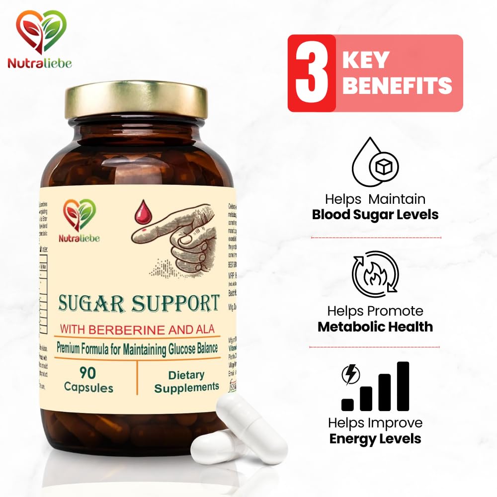 Nutraliebe Premium Blood Sugar Support, Natural Glucose Control with Berberine, Bitter Melon, Cinnamon, 90 Capsules