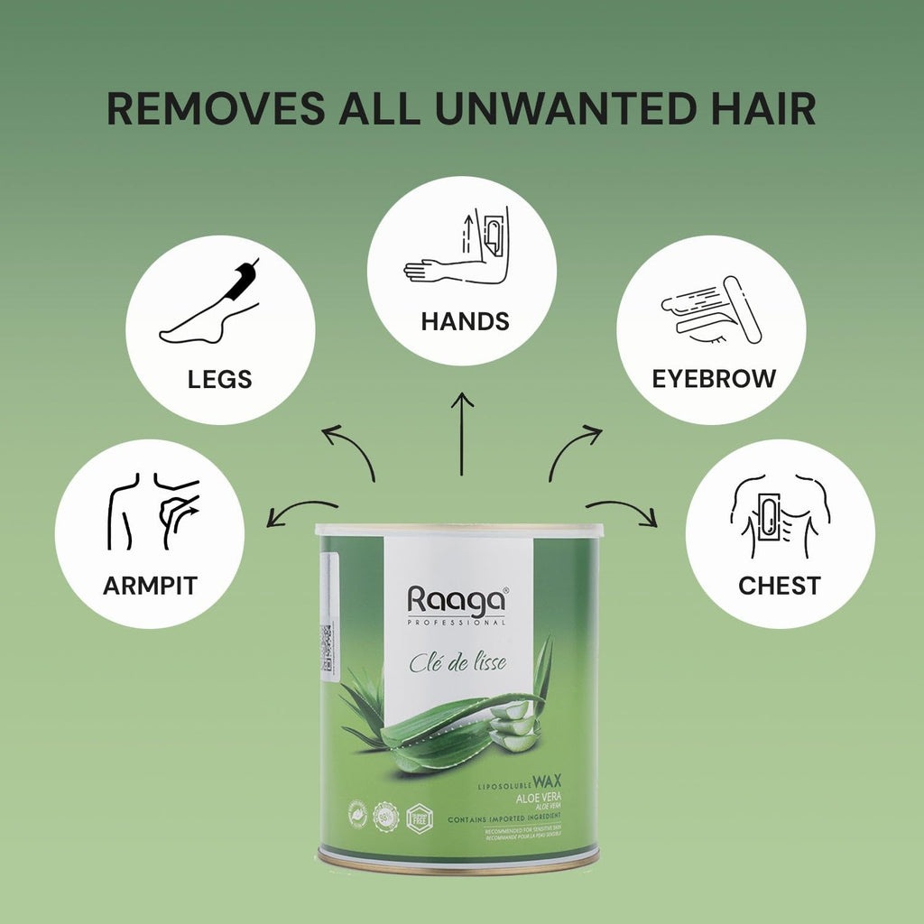 Raaga Professional Liposoluble Body Wax | Aloe Vera (Contains Imported Ingredient) | Dermatologically Tested, Colophony Free | For Sensitive Skin (800 ml)