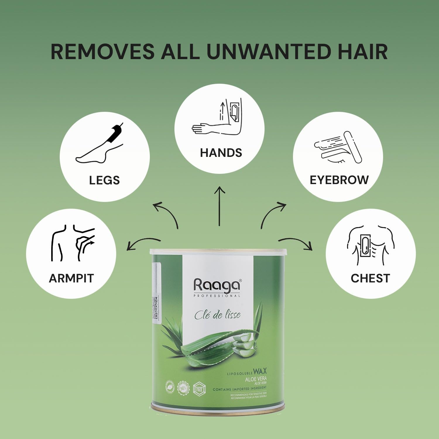 Raaga Professional Liposoluble Body Wax | Aloe Vera (Contains Imported Ingredient) | Dermatologically Tested, Colophony Free | For Sensitive Skin (800 ml)