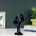 Indicast 8" Inch Abstract Black Pair of Bird on Tree Sculpture Figurine Handicraft Home Desk Decor | Black
