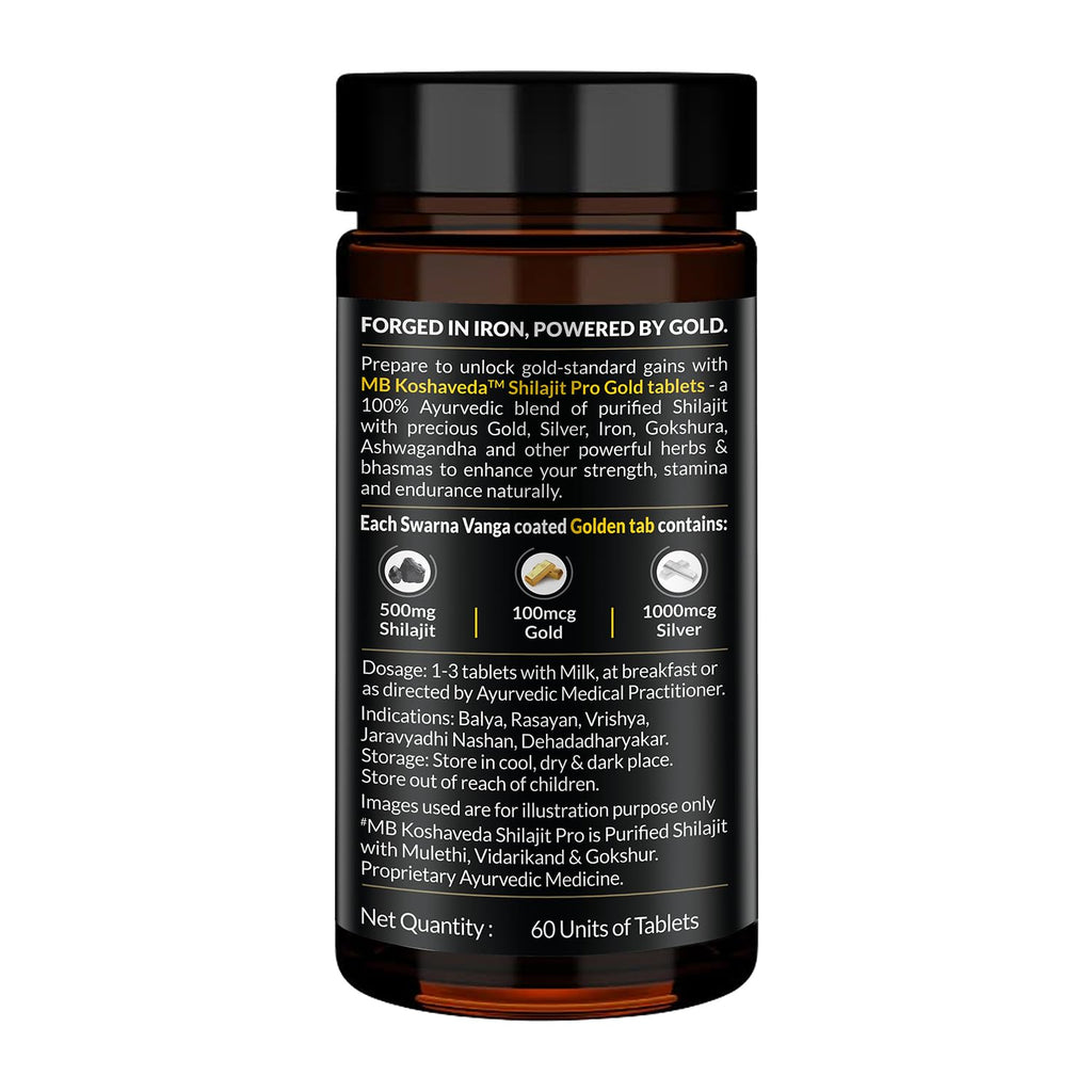 MuscleBlaze Koshaveda Shilajit Pro Gold by (60 Tablets) | Fortified with 24 Carat Gold, Shilajit, Ashwagandha & Gokshura | For Strength, Stamina & Recovery