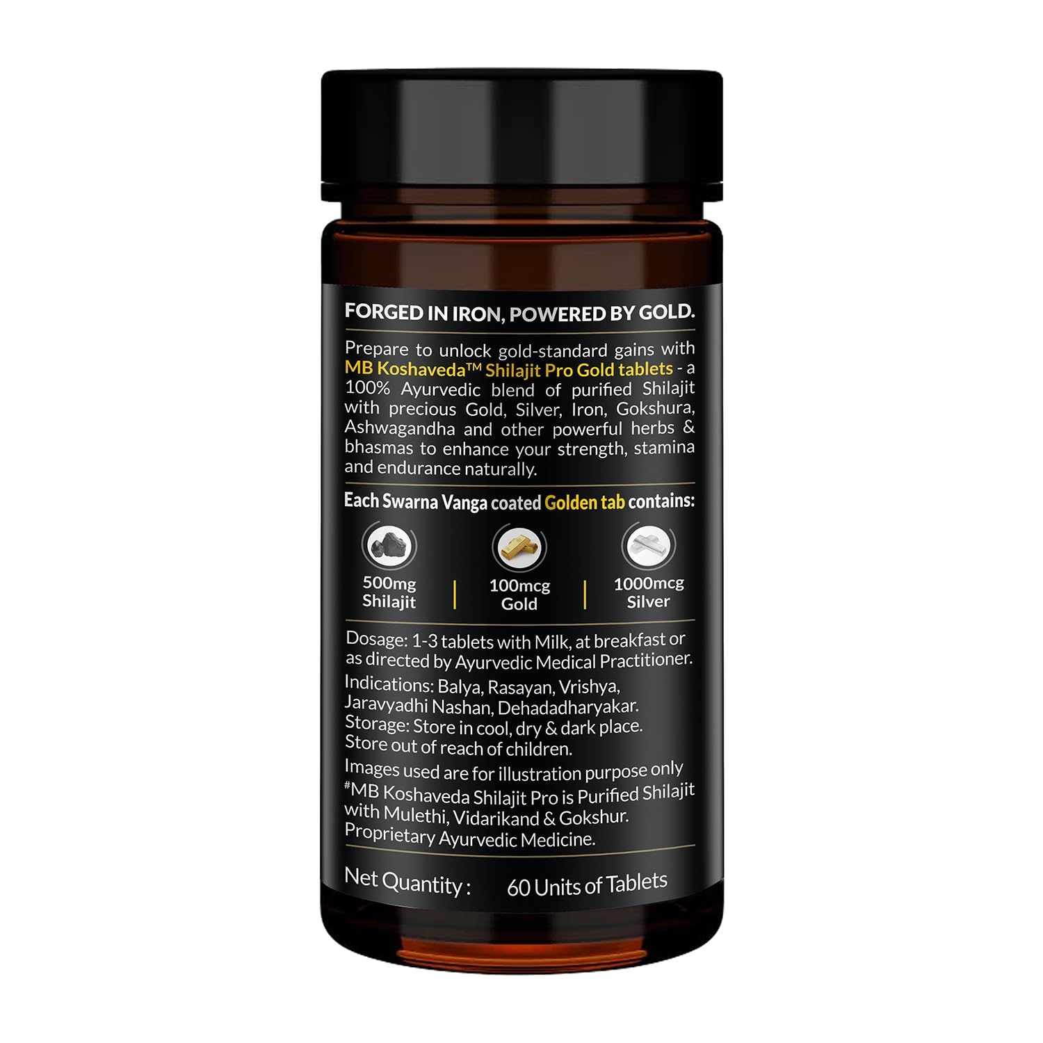MuscleBlaze Koshaveda Shilajit Pro Gold by (60 Tablets) | Fortified with 24 Carat Gold, Shilajit, Ashwagandha & Gokshura | For Strength, Stamina & Recovery