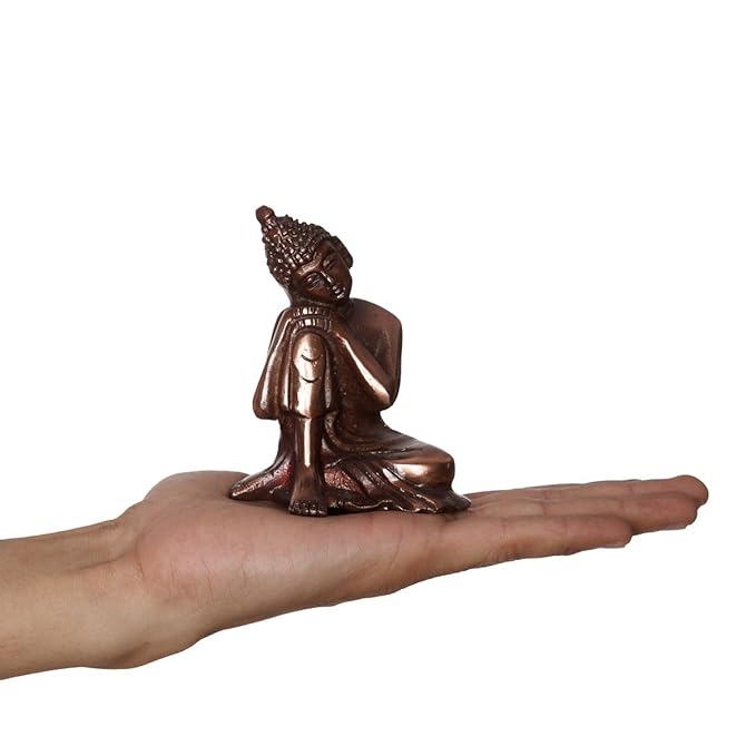 Ecraftindia Resting Buddha on Knee Metal Showpiece | Brown