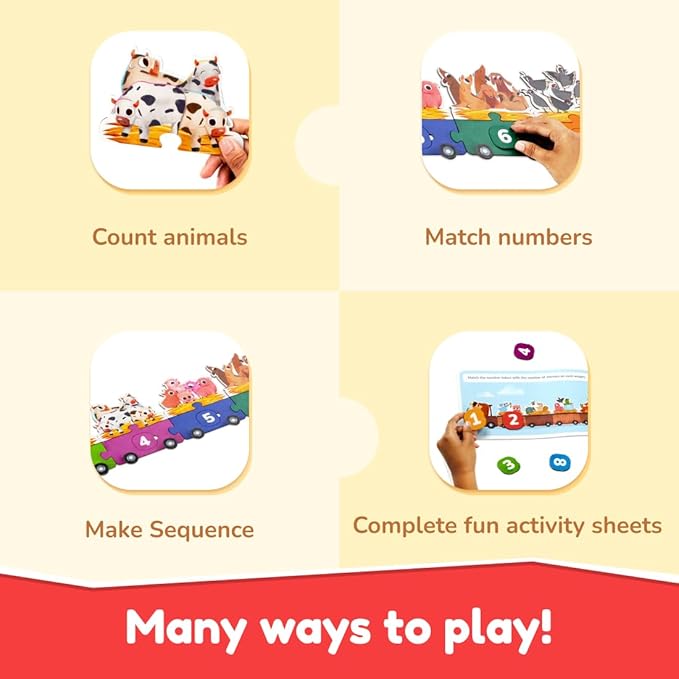 Bloomingo Learning Kit | 123 Ride With Animals | Fun Exciting Animal Adventure Puzzle & Activity Sheet