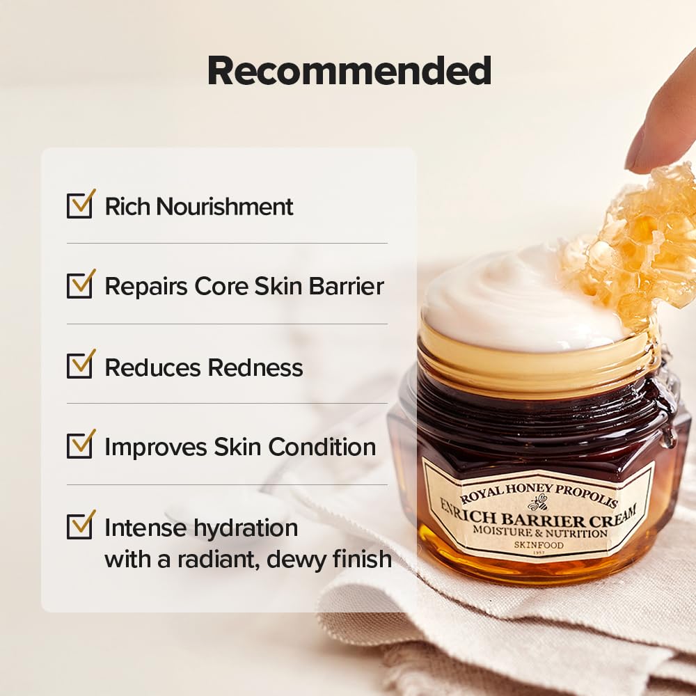 SKINFOOD 1957 Honey Enrich Barrier Cream 63ml|Black Bee Propolis & Royal Jelly Extract Face Cream|Serum for all Skin Types