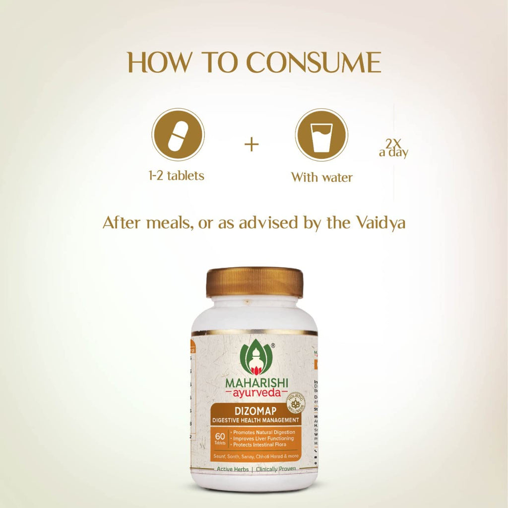 Maharishi Ayurveda Dizomap, Ayurvedic Tablet Medicine For Indigestion & Constipation, Improves Liver Functioning & Intestinal Flora, Saunf, Sonth, Sanay & Chhoti Harad, 60 Tablets