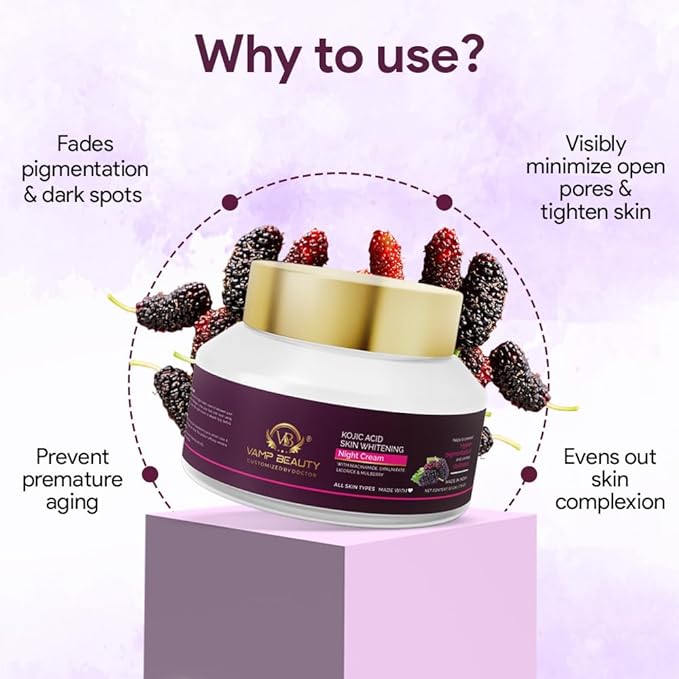 Vamp Beauty Kojic Acid Skin Whitening Night Cream - 50 Gms