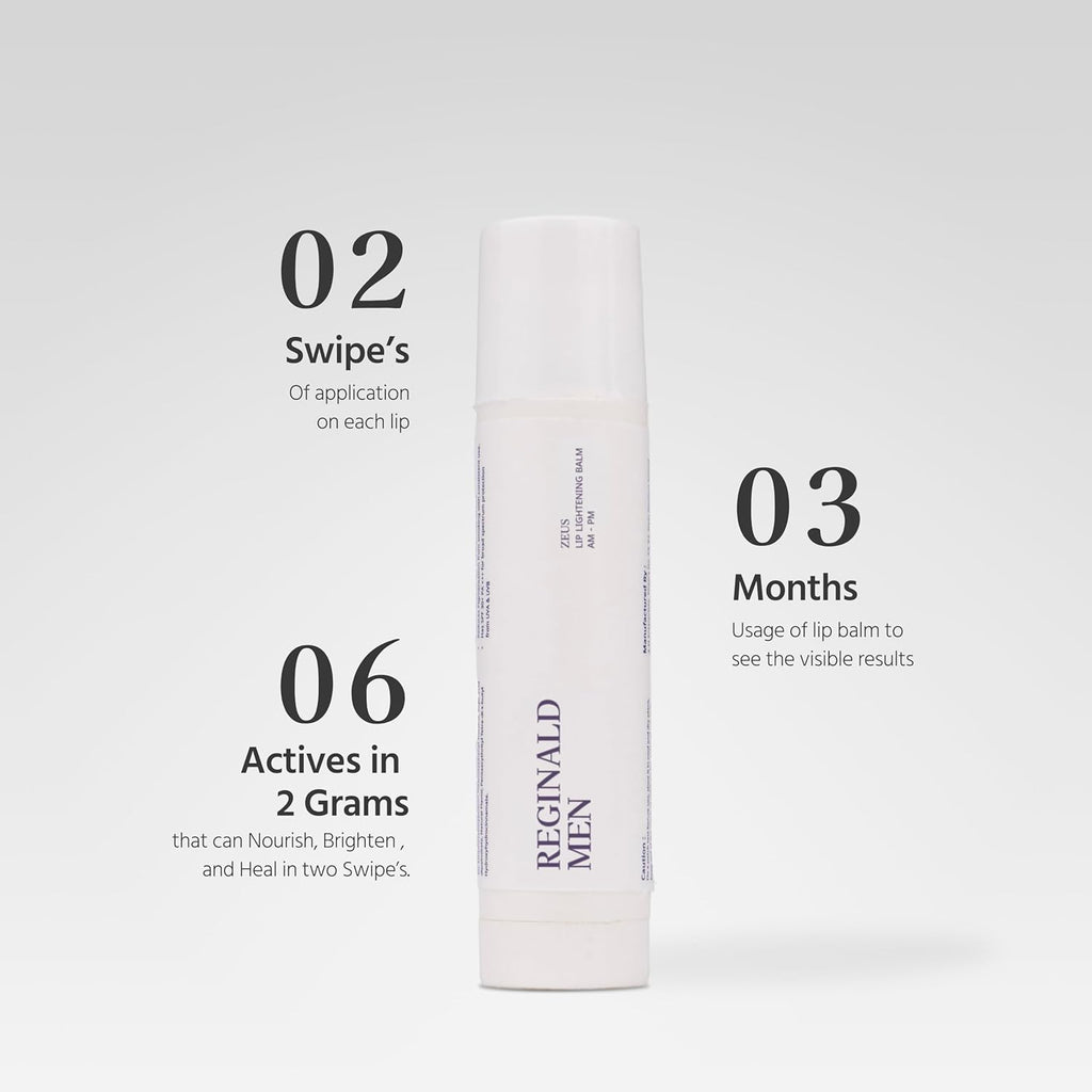 Reginald Men Zeus - Lip Balm SPF 30 PA+++ 5g | Brightens Smoker Lips & Repairs Skin Barrier | Softens & Smoothens Rough Texture | Fights Dryness & Pigmentation, Protects from Sun Darkening