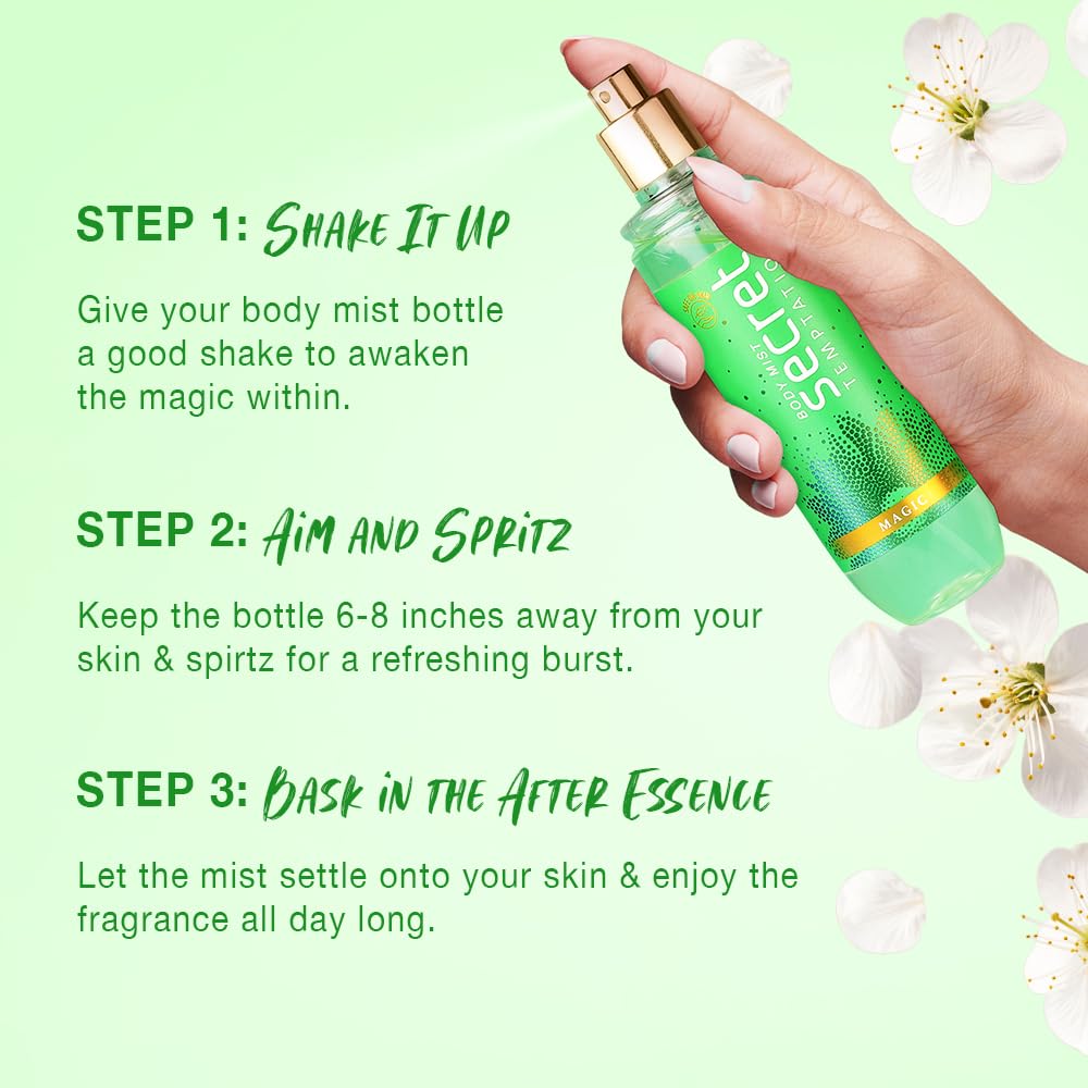 Secret Temptation Magic Body Mist Perfume for Women, 135ml|Long-Lasting Fragrance|Dermatologically Tested & Safe on SkinlFloral Body Mist|No Gas Deo for Women