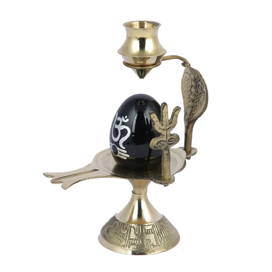 CraftVatika Shivling Idol Brass Sculpture Shiva Shivlingam Puja Abhishek Patra with Trishul and Nag Statue