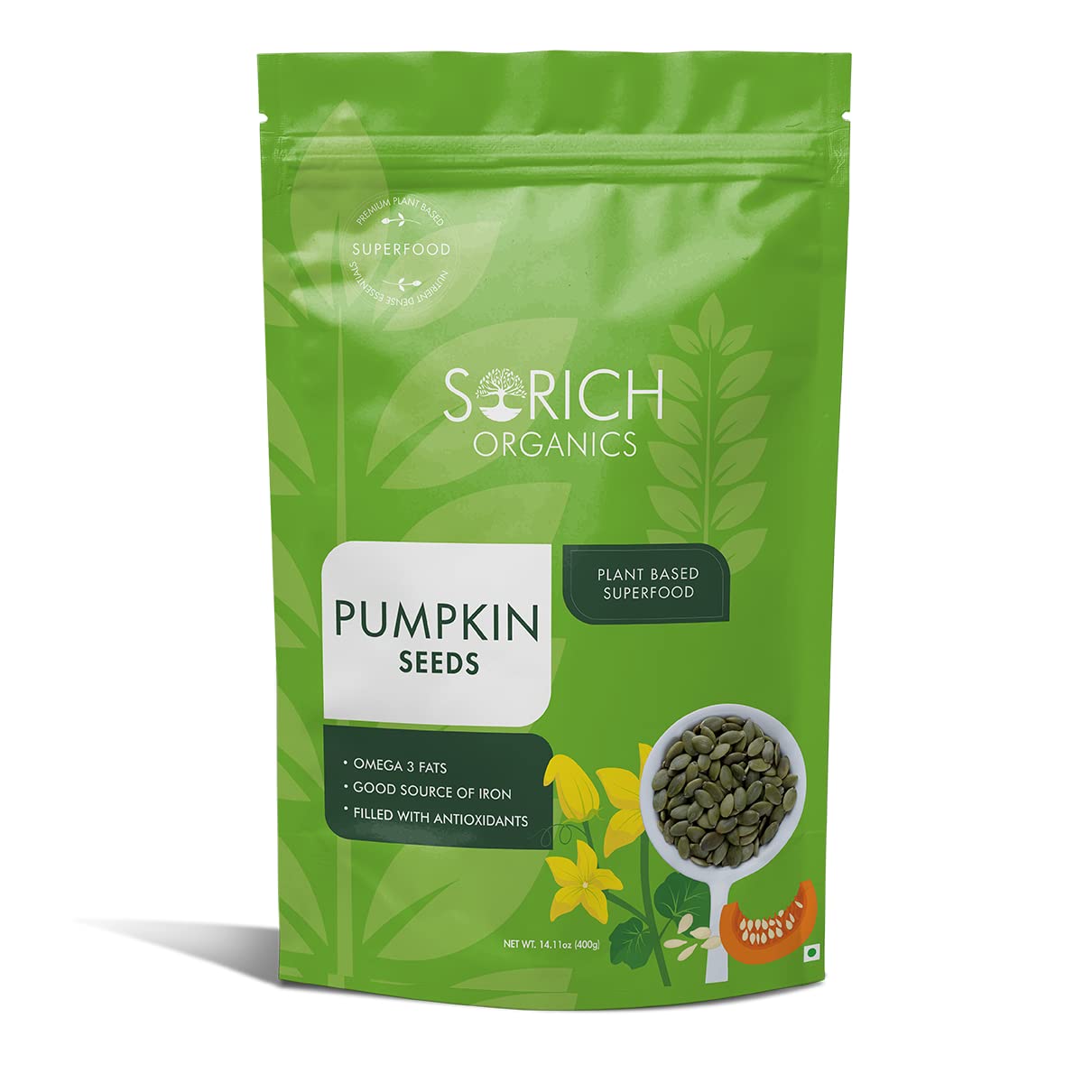 Sorich Organics Raw Pumpkin Seeds 400g | Unroasted Peptias 400gm | Healthy Snacks | Diet Food | Immunity Booster | High Protein, Vit E Rich Superfood