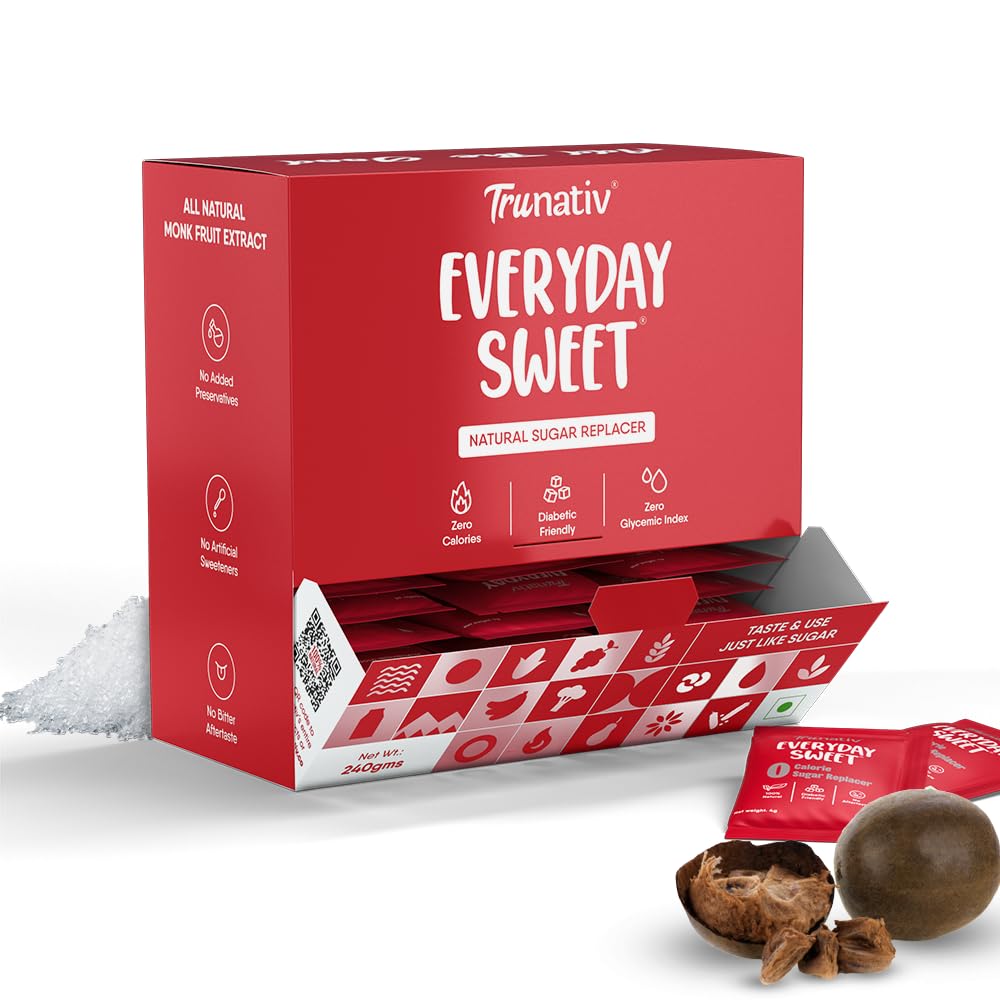 Trunativ Everyday Sweet | Monkfruit Sweetener Powder | Zero-Calorie Sugar Substitute | 1:1 Sugar Replacer for Cooking & Baking | Keto & Diabetic Friendly | 60 Sachets-240g (Pack of 1)