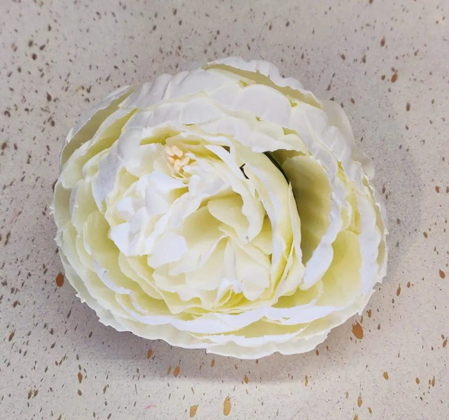 6 Pcs Artificial Fabric Rose Flower Heads Handmade Peony Style Flowers White