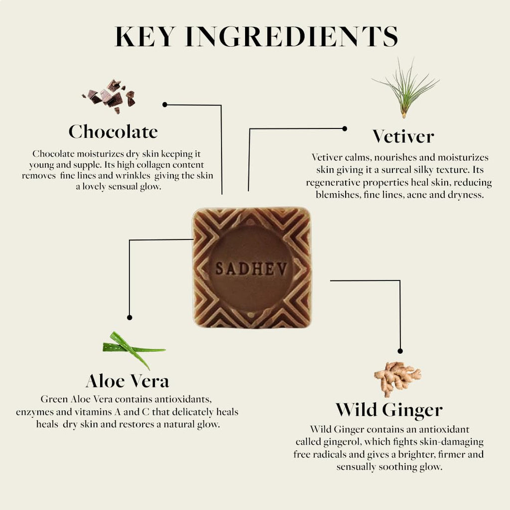 Sadhev Vetiver & Chocolate Ayurvedic Bathing Soap Bar For Moisturising &, Paraben & Sulphate Free - 125g (Pack of 1)