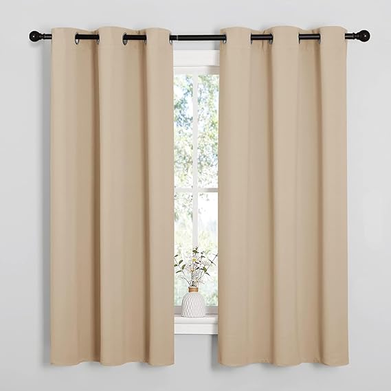 Loomlyfe Fawn Solid Thermal Insulated Grommet Blackout Curtains for Window | 5 Feet | Set of 2