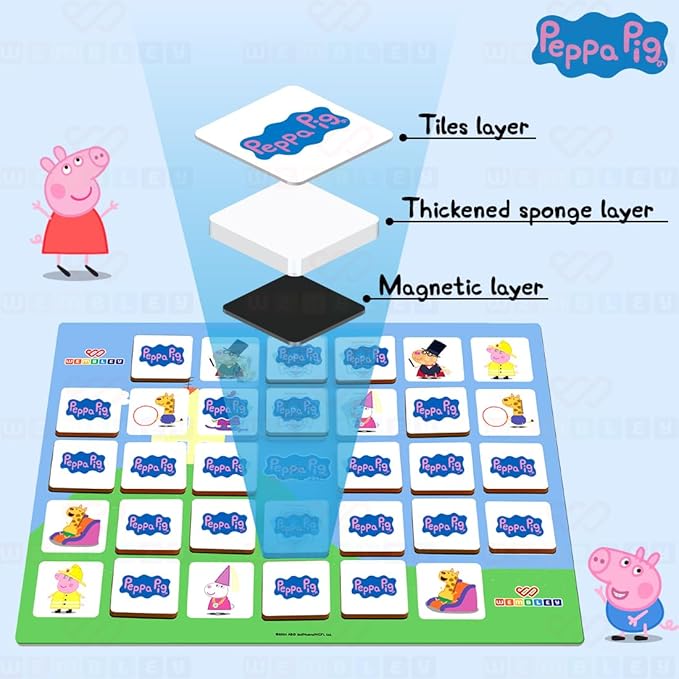 Wembley Peppa Pig Magnetic Memory Match Game for Kids Puzzle 32 Tiles with 64 Picture Icons