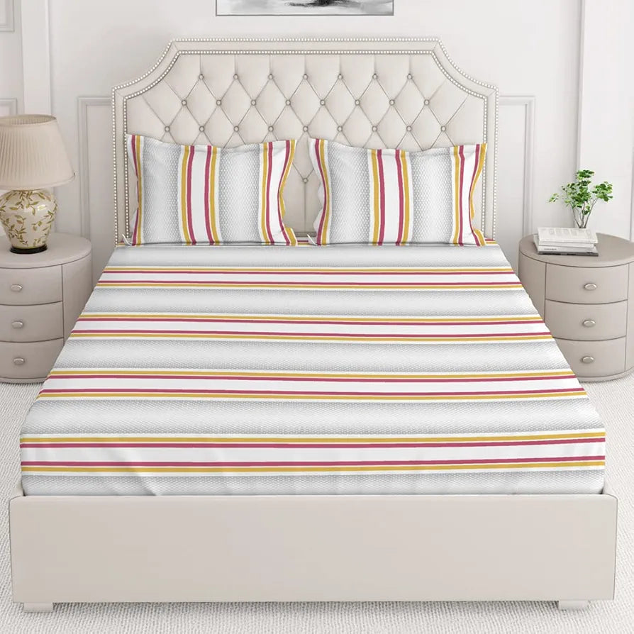 Layers Duracount Bedsheet Set for All Seasons Lightweight 225 CVC King Size Grey Pink