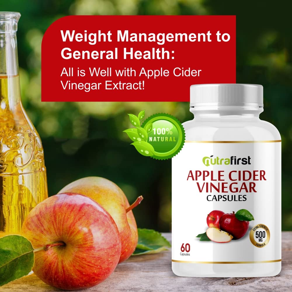 Nutrafirst Apple Cider Vinegar Capsules (500mg) for Weight Management, Skin & Hair Health in Men & Women â€“ 60 Capsules