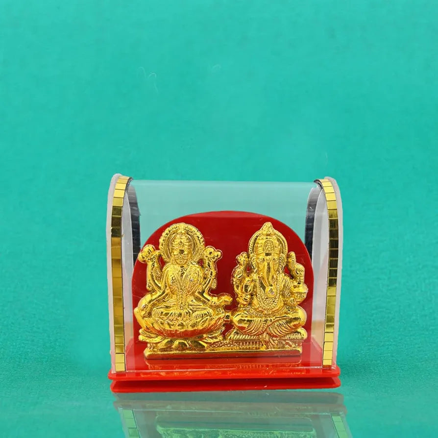 Goddess Laxmi and Ganesh Idol Murti Status for Pooja Mandir Car Dashboard Golden Laxmi Ganesh idol