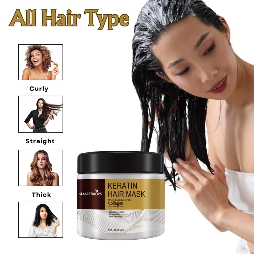 Smartdrops Keratin Hair Mask, Smooth Texture Formula, For All Hair Types, Soft Finish Care, (Pack of 1) (100 g)