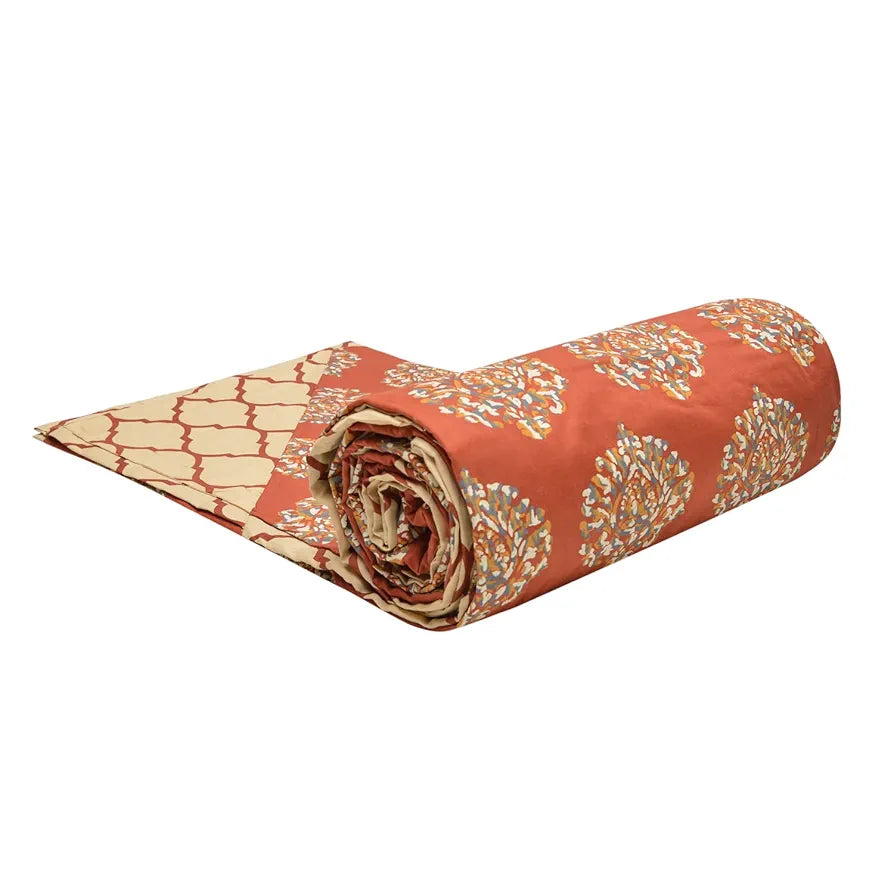 Trance Home Linen 150 GSM Pure Cotton Reversible Dohar Single Bed Size Ac Blanket Comforter Soft Light-Weight Bed Blanket Colour Damask Cley Red